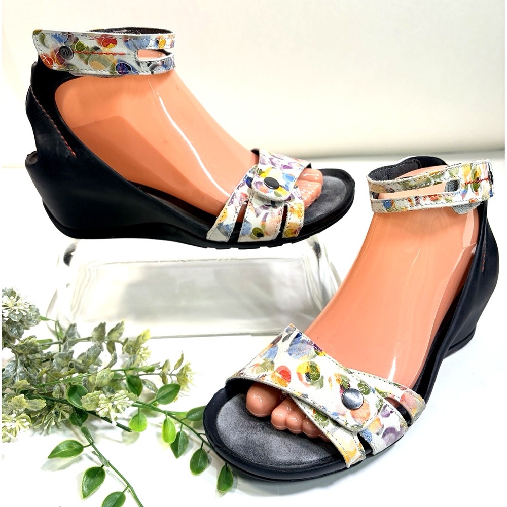 Wolky Era Wedge Sandals Womens 38 EU 7.5 US White Multicolor Ankle Strap Shoes